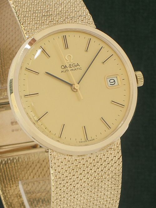 fig 3. SUPERB RARE SOLID 9CT GOLD OMEGA AUTOMATIC MENS WATCH WITH BOXES AND PAPERS