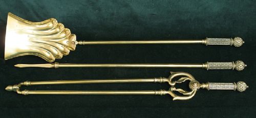Beautiful Victorian Art Nouveau Solid Brass Companion Set Andirons C1870