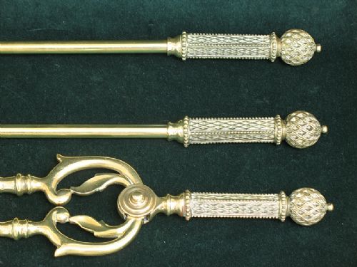 fig 1. BEAUTIFUL VICTORIAN ART NOUVEAU SOLID BRASS COMPANION SET ANDIRONS C1870