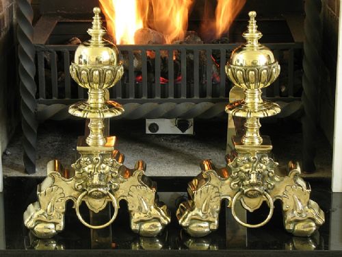 Impressive Large Pair of Solid Brass French Victorian Chenets or Fire Dogs C1850