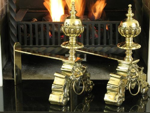 fig 1. IMPRESSIVE LARGE PAIR OF SOLID BRASS FRENCH VICTORIAN CHENETS OR FIRE DOGS C1850