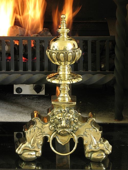 fig 3. IMPRESSIVE LARGE PAIR OF SOLID BRASS FRENCH VICTORIAN CHENETS OR FIRE DOGS C1850
