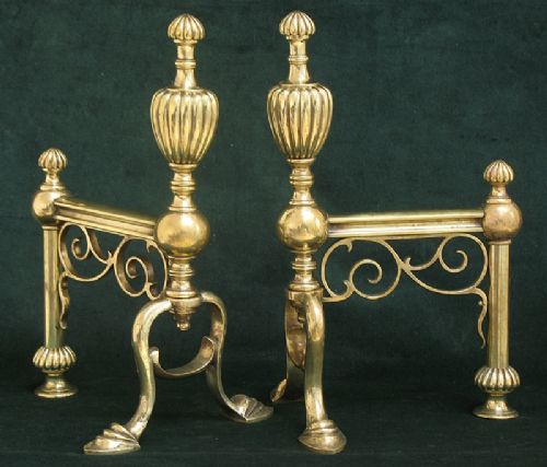 Stunning Pair Large Victorian Solid Brass Fire Dogs C1870