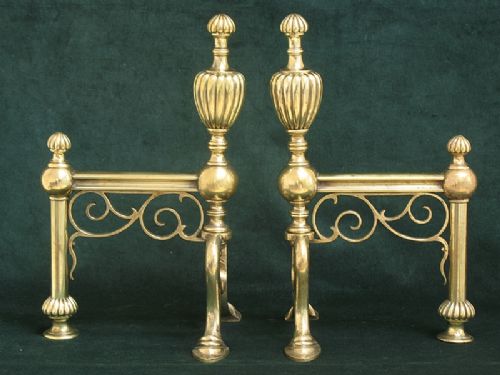 fig 1. STUNNING PAIR LARGE VICTORIAN SOLID BRASS FIRE DOGS C1870