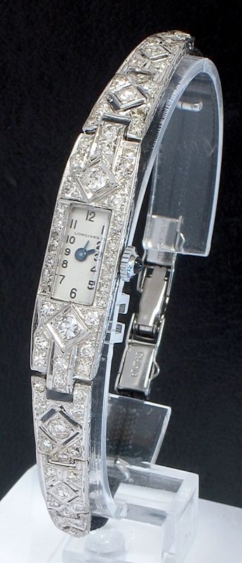 Breathtaking Art Deco Longines Platinum and Diamond Art Deco Ladies Cocktail Watch C1930