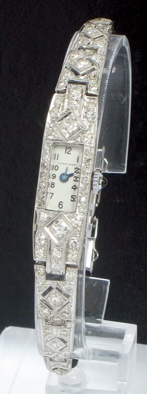 fig 1. BREATHTAKING ART DECO LONGINES PLATINUM AND DIAMOND ART DECO LADIES COCKTAIL WATCH C1930
