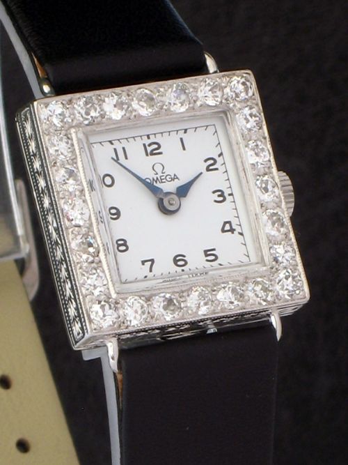 fig 3. BREATHTAKING OMEGA 18CT WHITE GOLD AND DIAMONDS LADIES ART DECO COCKTAIL WATCH C1928