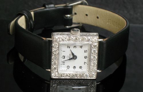 fig 6. BREATHTAKING OMEGA 18CT WHITE GOLD AND DIAMONDS LADIES ART DECO COCKTAIL WATCH C1928