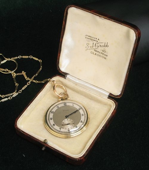 Rare Mint Condition Solid 9ct Gold Genuine Cyma Tavannes Slimline Art Deco Pocket Watch C1939