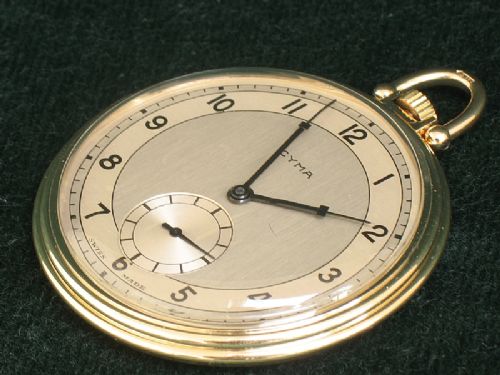 fig 3. RARE MINT CONDITION SOLID 9CT GOLD GENUINE CYMA TAVANNES SLIMLINE ART DECO POCKET WATCH C1939