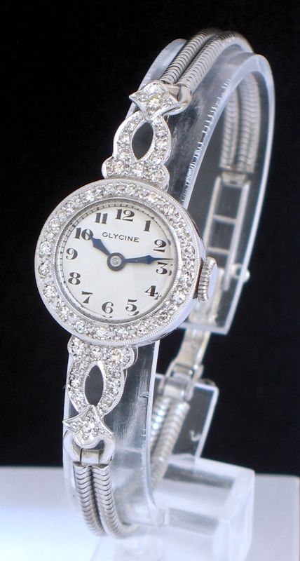 Stunning Platinum and Diamond Glycine Art Deco Ladies Cocktail Watch C1930