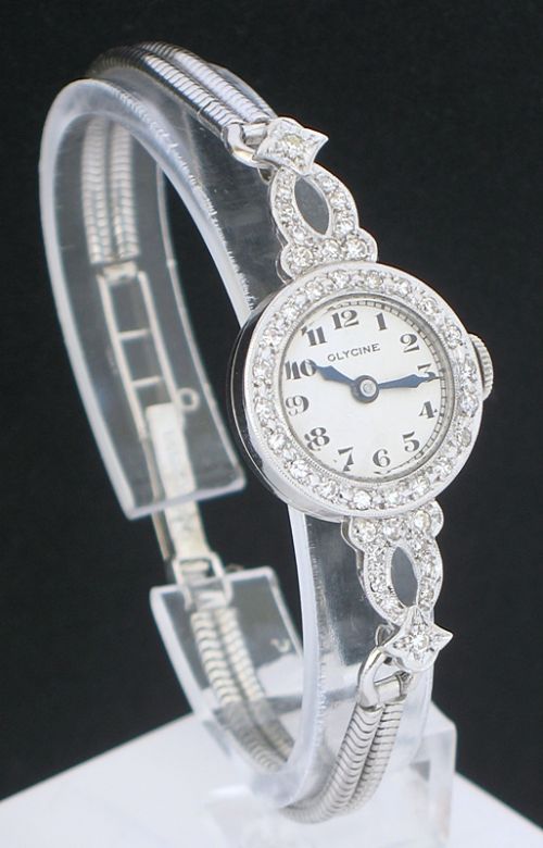 fig 1. STUNNING PLATINUM AND DIAMOND GLYCINE ART DECO LADIES COCKTAIL WATCH C1930
