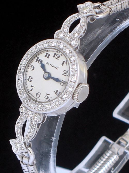 fig 3. STUNNING PLATINUM AND DIAMOND GLYCINE ART DECO LADIES COCKTAIL WATCH C1930