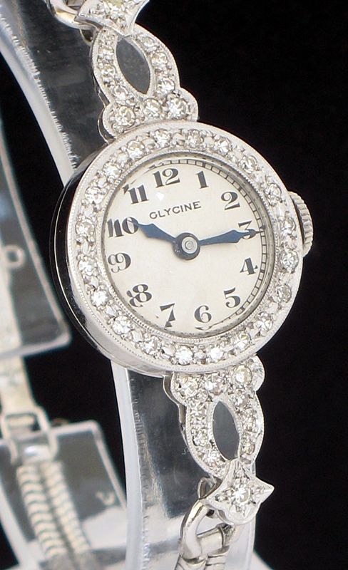 fig 4. STUNNING PLATINUM AND DIAMOND GLYCINE ART DECO LADIES COCKTAIL WATCH C1930