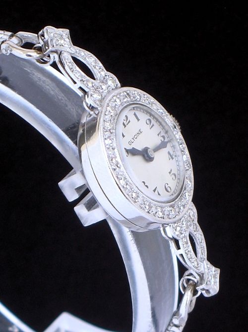 fig 5. STUNNING PLATINUM AND DIAMOND GLYCINE ART DECO LADIES COCKTAIL WATCH C1930