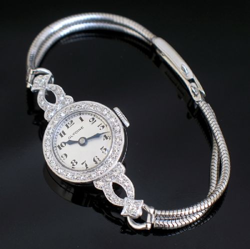 fig 6. STUNNING PLATINUM AND DIAMOND GLYCINE ART DECO LADIES COCKTAIL WATCH C1930