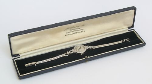 fig 10. STUNNING PLATINUM AND DIAMOND GLYCINE ART DECO LADIES COCKTAIL WATCH C1930