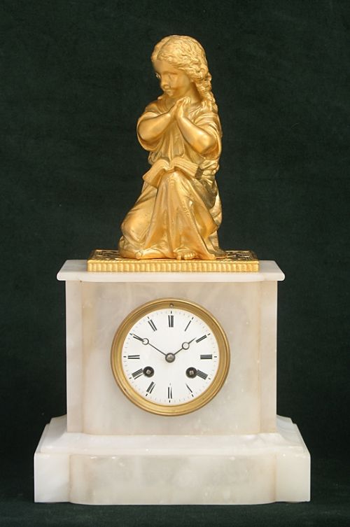 Beautiful French Gilt and Alabaster Figural Clock by Japy Freres and Mourey C1860