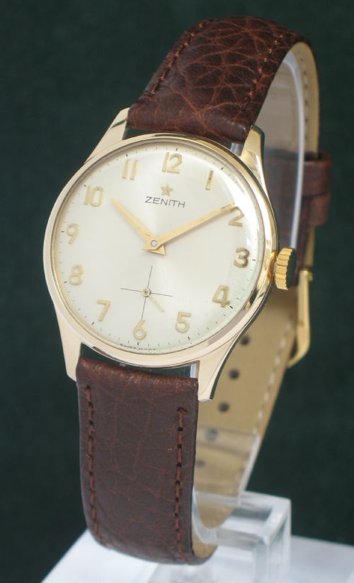 fig 1. SOLID 9CT GOLD ZENITH MENS WATCH