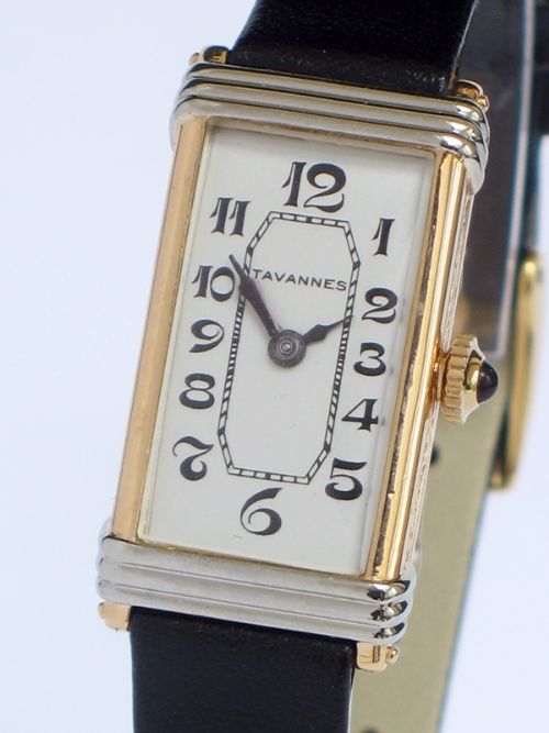 fig 3. RARE SOLID 18CT YELLOW AND WHITE GOLD GENUINE ART DECO TAVANNES WATCH C1927