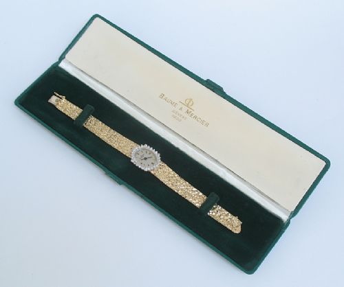 fig 9. STUNNING BAUME AND MERCIER SOLID 14CT GOLD AND DIAMONDS LADIES COCKTAIL WATCH