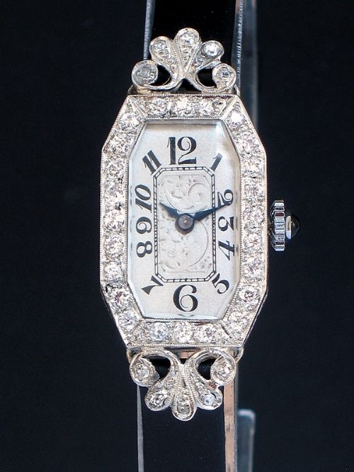 fig 1. BEAUTIFUL OMEGA PLATINUM AND DIAMOND ART DECO LADIES COCKTAIL WATCH C1947
