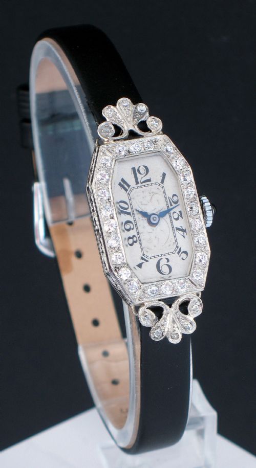 fig 3. BEAUTIFUL OMEGA PLATINUM AND DIAMOND ART DECO LADIES COCKTAIL WATCH C1947