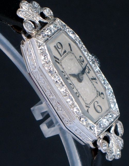 fig 4. BEAUTIFUL OMEGA PLATINUM AND DIAMOND ART DECO LADIES COCKTAIL WATCH C1947