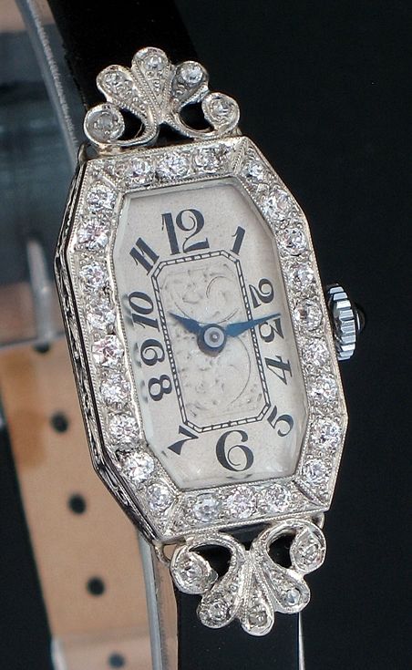 fig 5. BEAUTIFUL OMEGA PLATINUM AND DIAMOND ART DECO LADIES COCKTAIL WATCH C1947