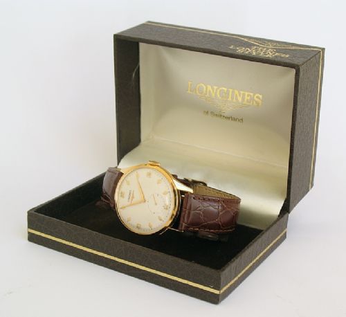 fig 8. SUPERB RARE SOLID 18CT 18K GOLD LONGINES OVERSIZE MENS WATCH C1953-54
