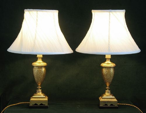 fig 1. BEAUTIFUL PAIR OF VICTORIAN FRENCH GILT ORMOLU DESK OR TABLE LAMPS BY BROCOT C1880