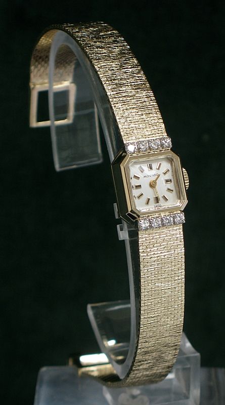 fig 1. BEAUTIFUL SOLID 14CT GOLD AND DIAMONDS MOVADO LADIES COCKTAIL WATCH