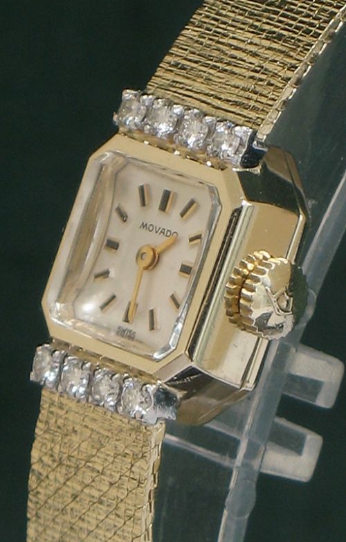 fig 3. BEAUTIFUL SOLID 14CT GOLD AND DIAMONDS MOVADO LADIES COCKTAIL WATCH
