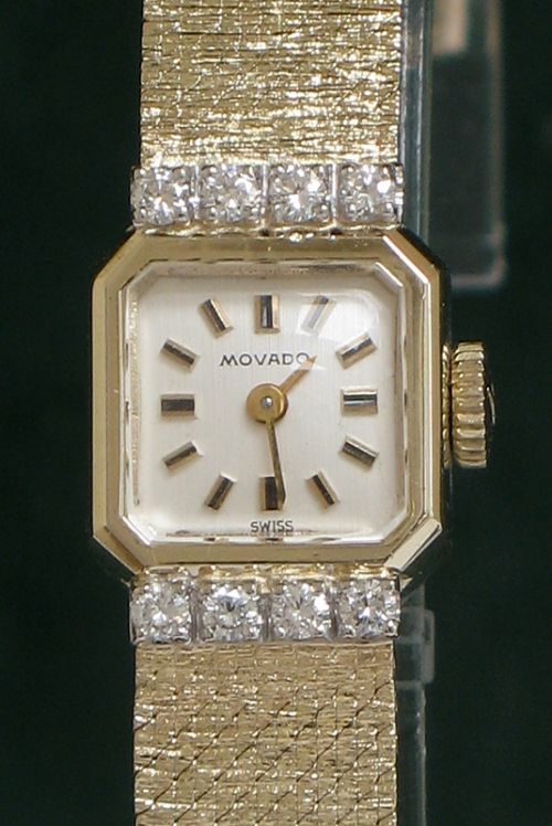 fig 4. BEAUTIFUL SOLID 14CT GOLD AND DIAMONDS MOVADO LADIES COCKTAIL WATCH