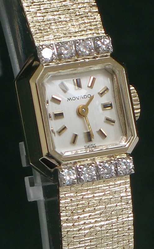 fig 5. BEAUTIFUL SOLID 14CT GOLD AND DIAMONDS MOVADO LADIES COCKTAIL WATCH