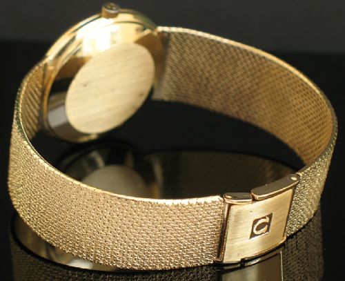 fig 5. STUNNING SOLID 9CT GOLD OMEGA GENEVE AUTOMATIC QUICK SET DATE MENS WATCH WITH BOX