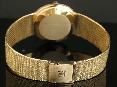 fig 6. STUNNING SOLID 9CT GOLD OMEGA GENEVE AUTOMATIC QUICK SET DATE MENS WATCH WITH BOX