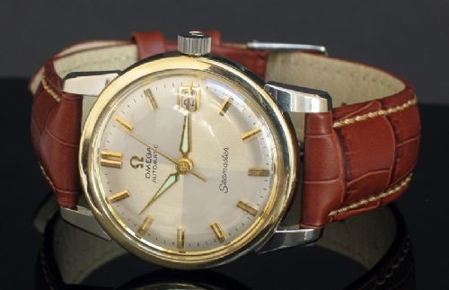 fig 6. STUNNING RARE OMEGA SEAMASTER CALIBRE 503 AUTOMATIC WITH DATE HARLEQUIN DIAL MENS WATCH C1958-59