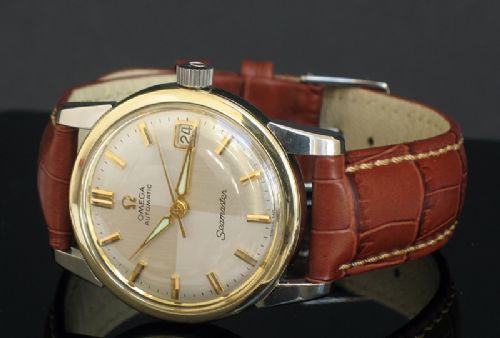 fig 9. STUNNING RARE OMEGA SEAMASTER CALIBRE 503 AUTOMATIC WITH DATE HARLEQUIN DIAL MENS WATCH C1958-59