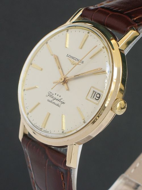fig 3. SUPERB ORIGINAL SOLID 9CT GOLD LONGINES FLAGSHIP AUTOMATIC MENS WATCH WITH ORIGINAL BOX