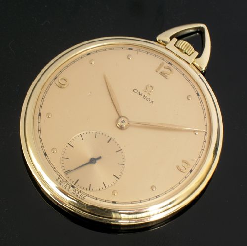 Solid 14ct Gold Omega Mens Art Deco Pocket Watch C1944