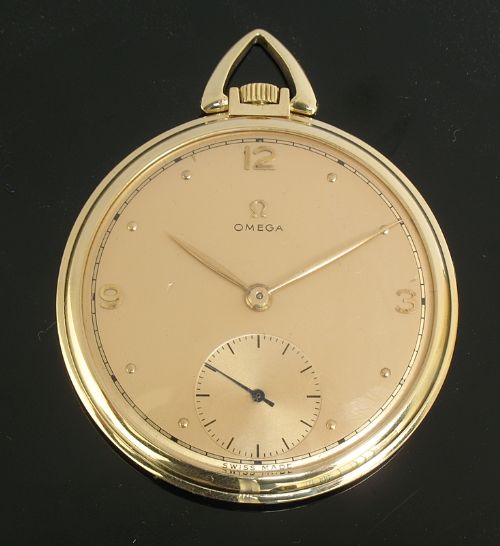 fig 4. SOLID 14CT GOLD OMEGA MENS ART DECO POCKET WATCH C1944