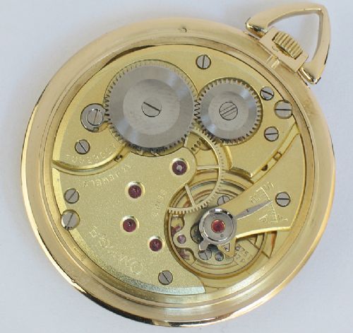 fig 5. SOLID 14CT GOLD OMEGA MENS ART DECO POCKET WATCH C1944