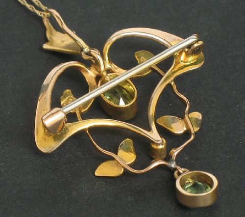 fig 2. BEAUTIFUL SOLID 9CT GOLD PERIODT AND SEED PEARL PENDANT BROOCH C1890