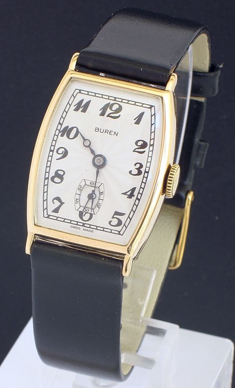 fig 1. REMARKABLE GENUINE SOLID 9CT GOLD BUREN ART DECO MENS WATCH C1929