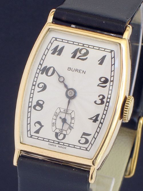 fig 2. REMARKABLE GENUINE SOLID 9CT GOLD BUREN ART DECO MENS WATCH C1929