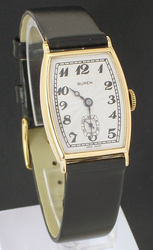 fig 3. REMARKABLE GENUINE SOLID 9CT GOLD BUREN ART DECO MENS WATCH C1929