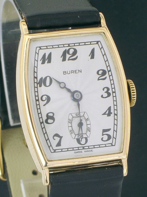 fig 4. REMARKABLE GENUINE SOLID 9CT GOLD BUREN ART DECO MENS WATCH C1929