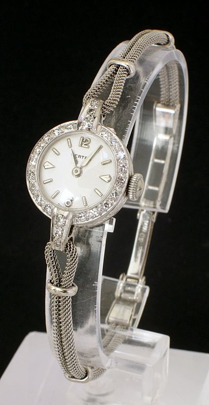 fig 1. EXQUISITE VERTEX 18CT WHITE GOLD AND DIAMOND LADIES COCKTAIL WATCH C1959