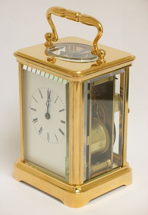 fig 2. BEAUTIFUL LARGE 18CT GOLD PLATED STRIKING AND REPEATING VICTORIAN CARRIAGE CLOCK C1890